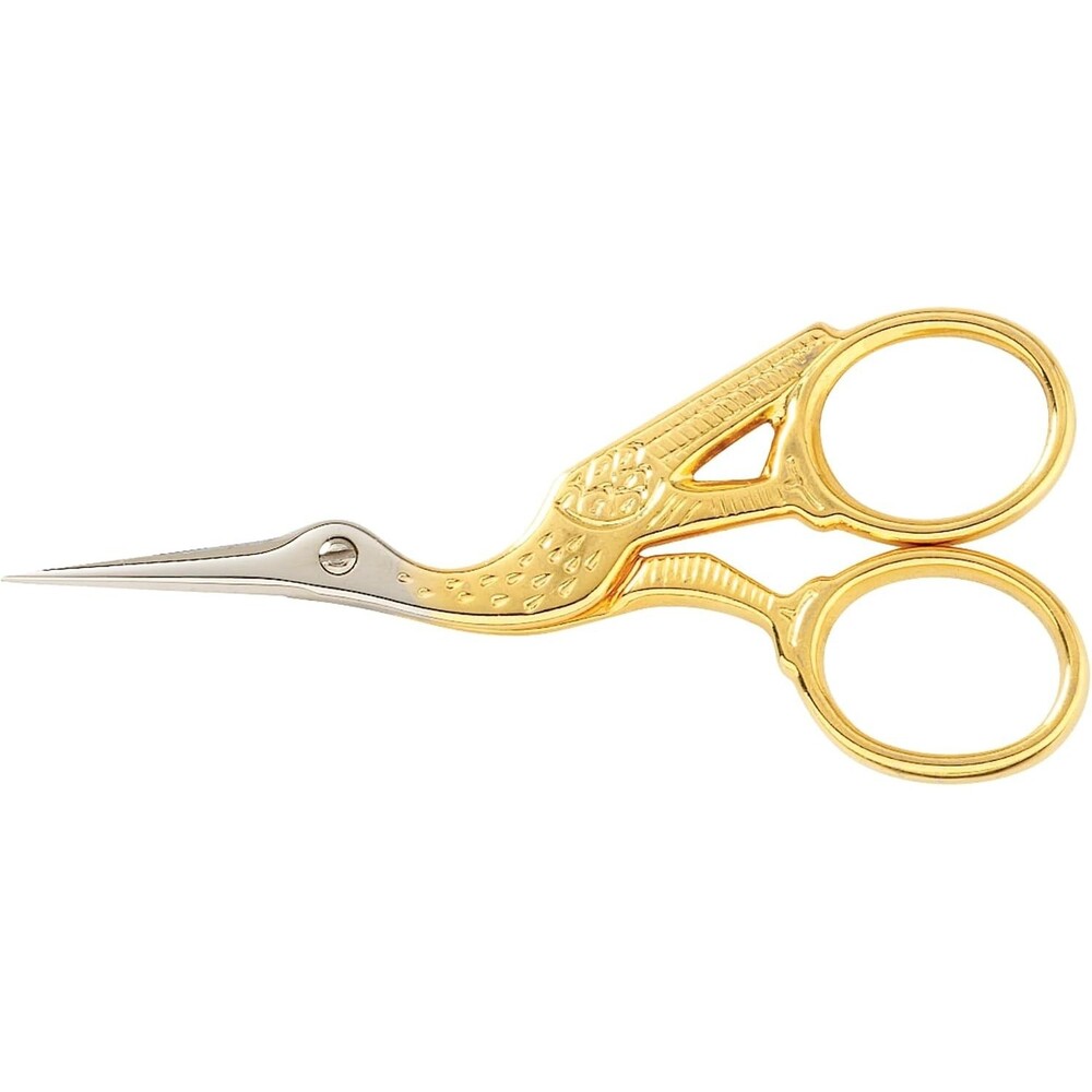 Gingher 3.5" Stork Embroidery Scissors for Snips on Thread & Fabric, Gold